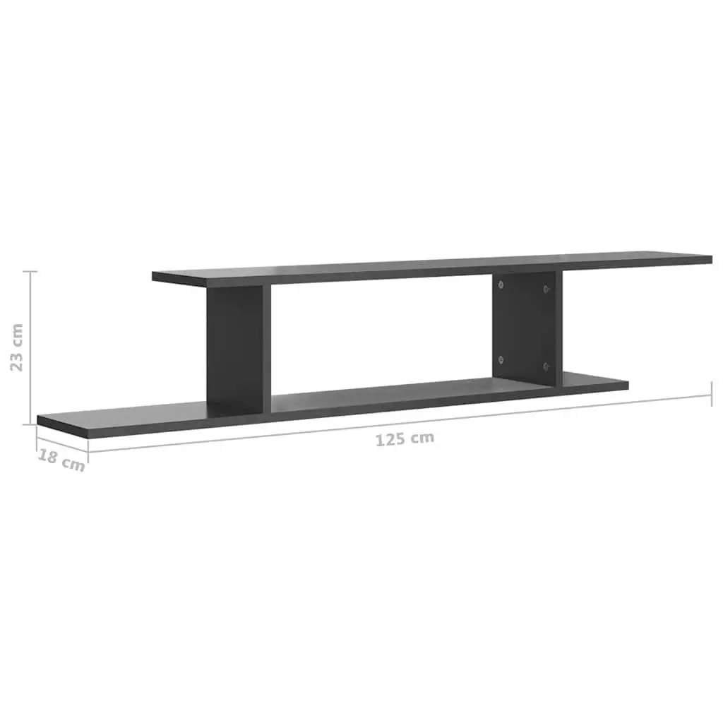Wall-Mounted TV Shelf High Gloss Grey 125cm Engineered Wood
