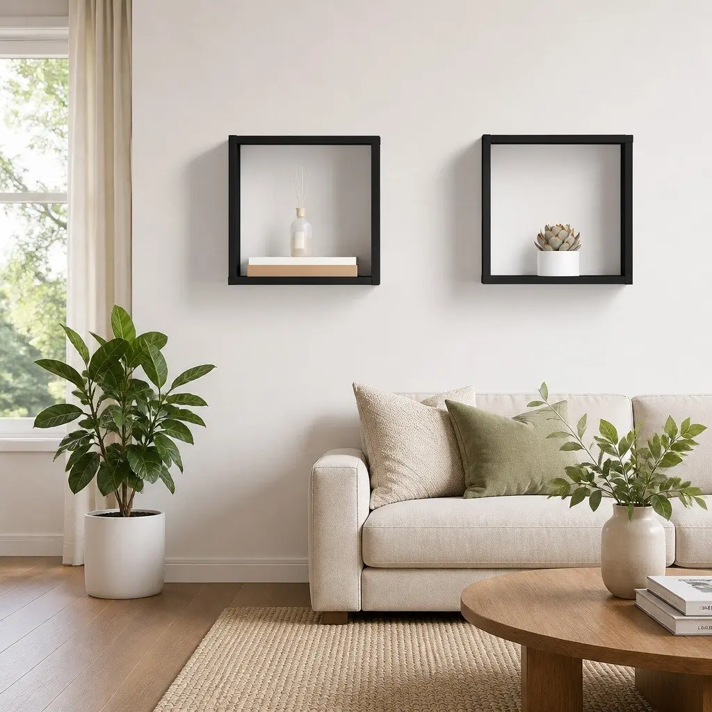 Wall Cube Shelves Floating Storage Display Set Grey 30x15x30cm Wood