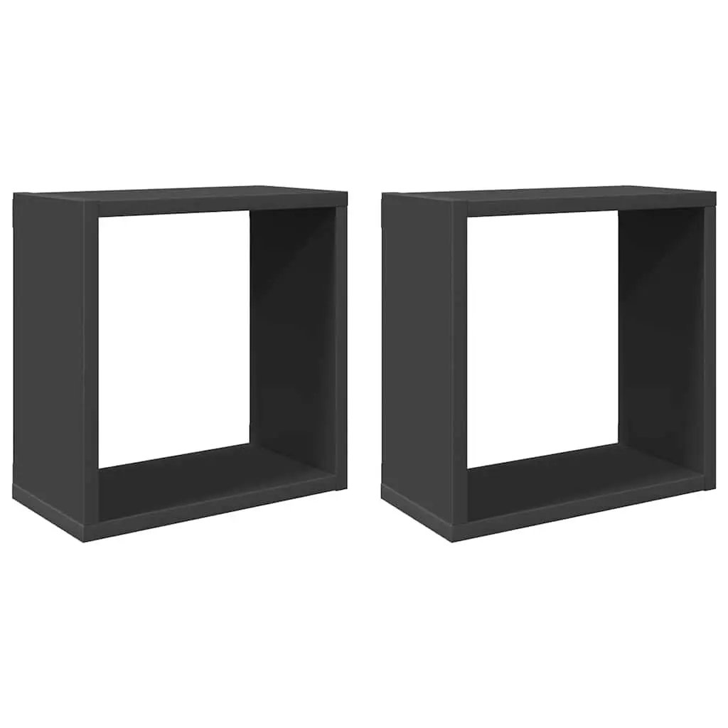 Wall Cube Shelves Floating Storage Display Set Grey 30x15x30cm Wood