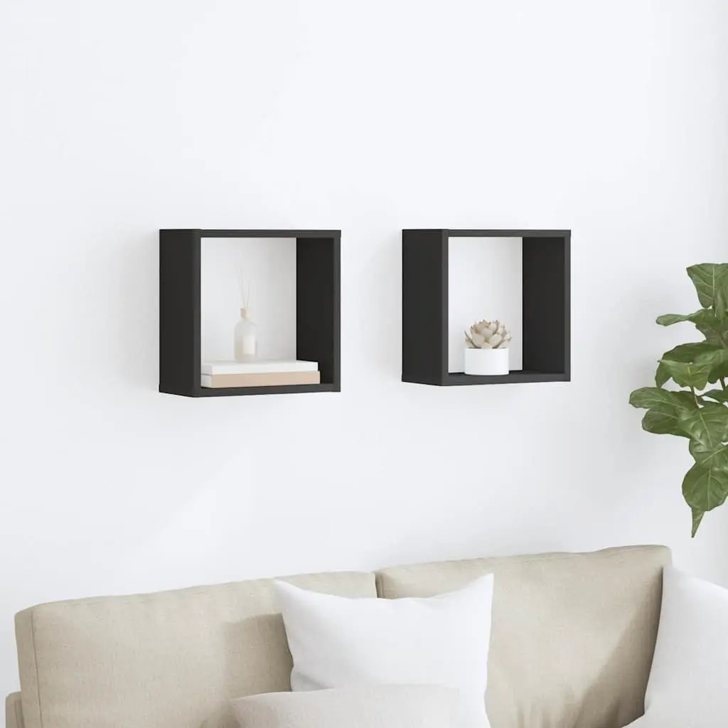 Wall Cube Shelves Floating Storage Display Set Grey 30x15x30cm Wood