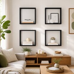 Set of 4 Grey Wall Cube Shelves for Stylish Storage