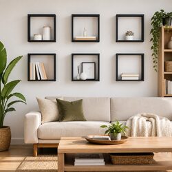 Set of 6 Grey Floating Wall Cube Shelves