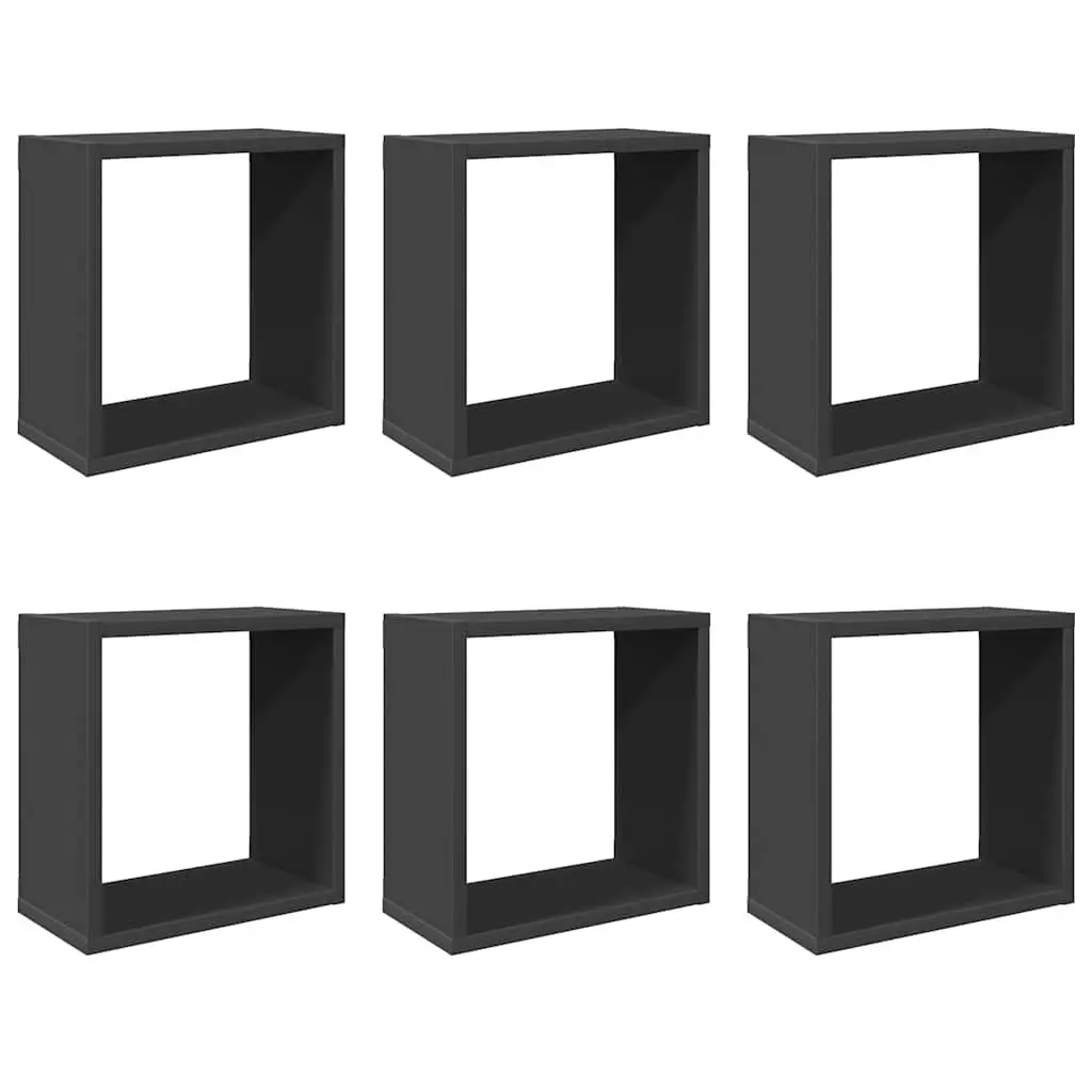 Wall Cube Shelves Set Grey Floating Storage Display Organizer 6 Piece