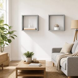 Grey Wall Cube Shelves – 2-Piece Floating Storage Set