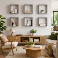 6-Piece Grey Wall Cube Shelf Set for Home Display