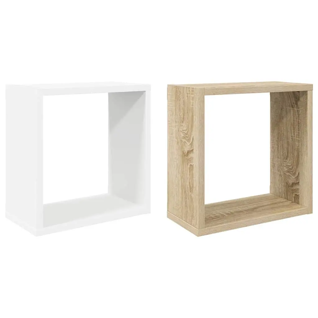 Wall Cube Shelves White Sonoma Oak Floating Storage Display Organizer 2 Pieces