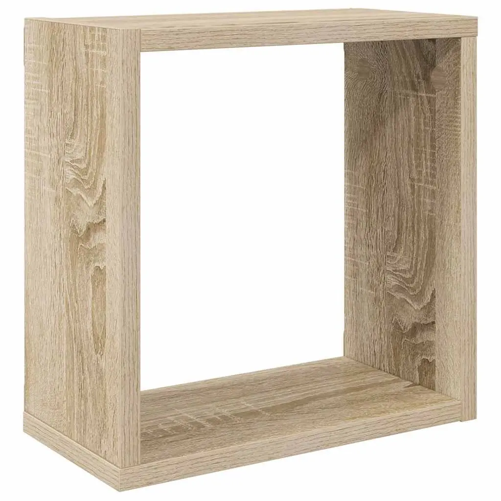 Wall Cube Shelves White Sonoma Oak Floating Storage Display Organizer 2 Pieces