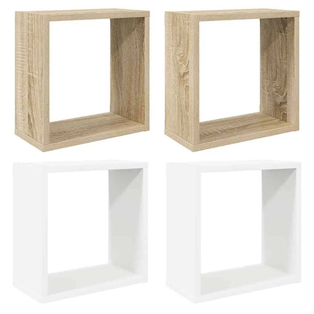 Wall Cube Shelves Set White Sonoma Oak Floating Storage Display Organizer 30 x 15 x 30 cm