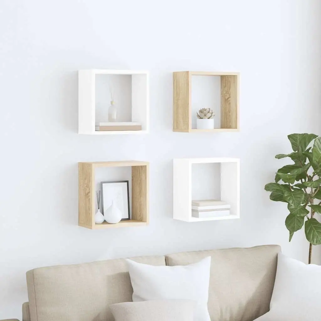 Wall Cube Shelves Set White Sonoma Oak Floating Storage Display Organizer 30 x 15 x 30 cm