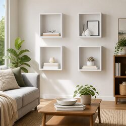 White Floating Cube Shelves Set of 4 for Home Decor