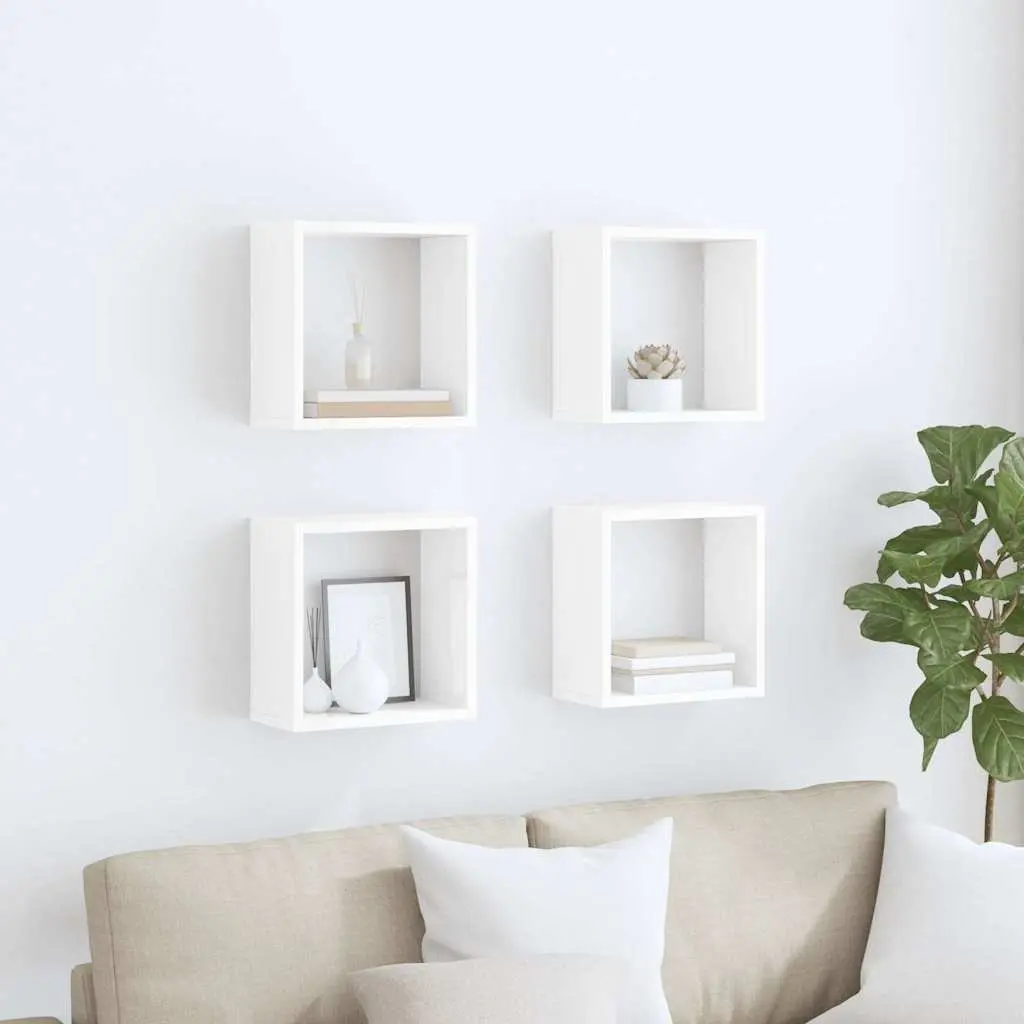Wall Cube Shelves White Floating Storage Display Organizer 4 Pieces
