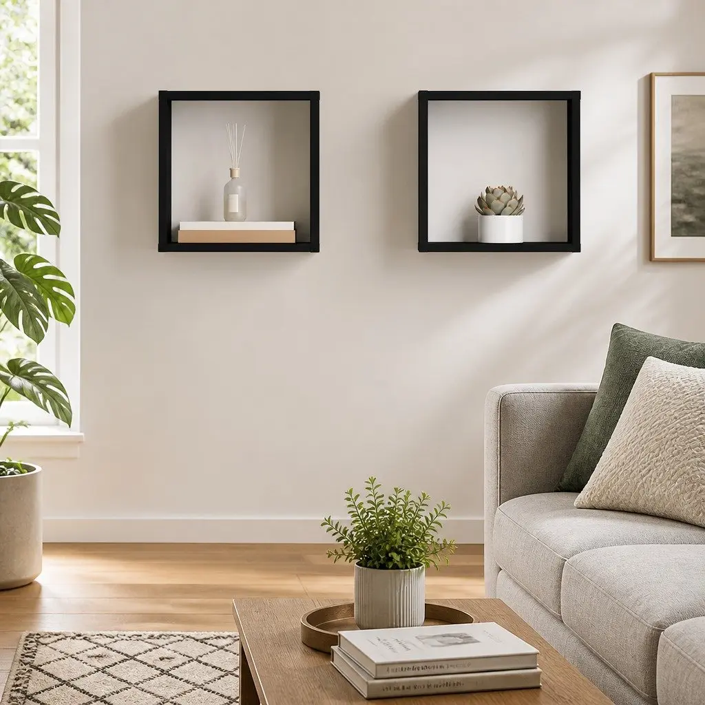 Wall Cube Shelves High Gloss Black Floating 30x15x30 cm