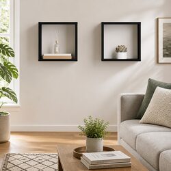 High Gloss Black Floating Wall Cube Shelves 2 pcs