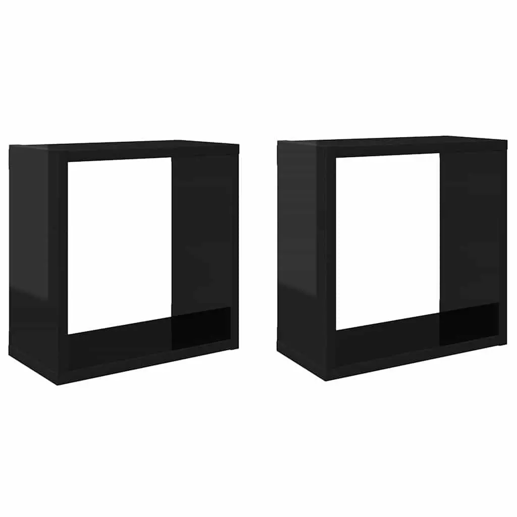 Wall Cube Shelves High Gloss Black Floating 30x15x30 cm