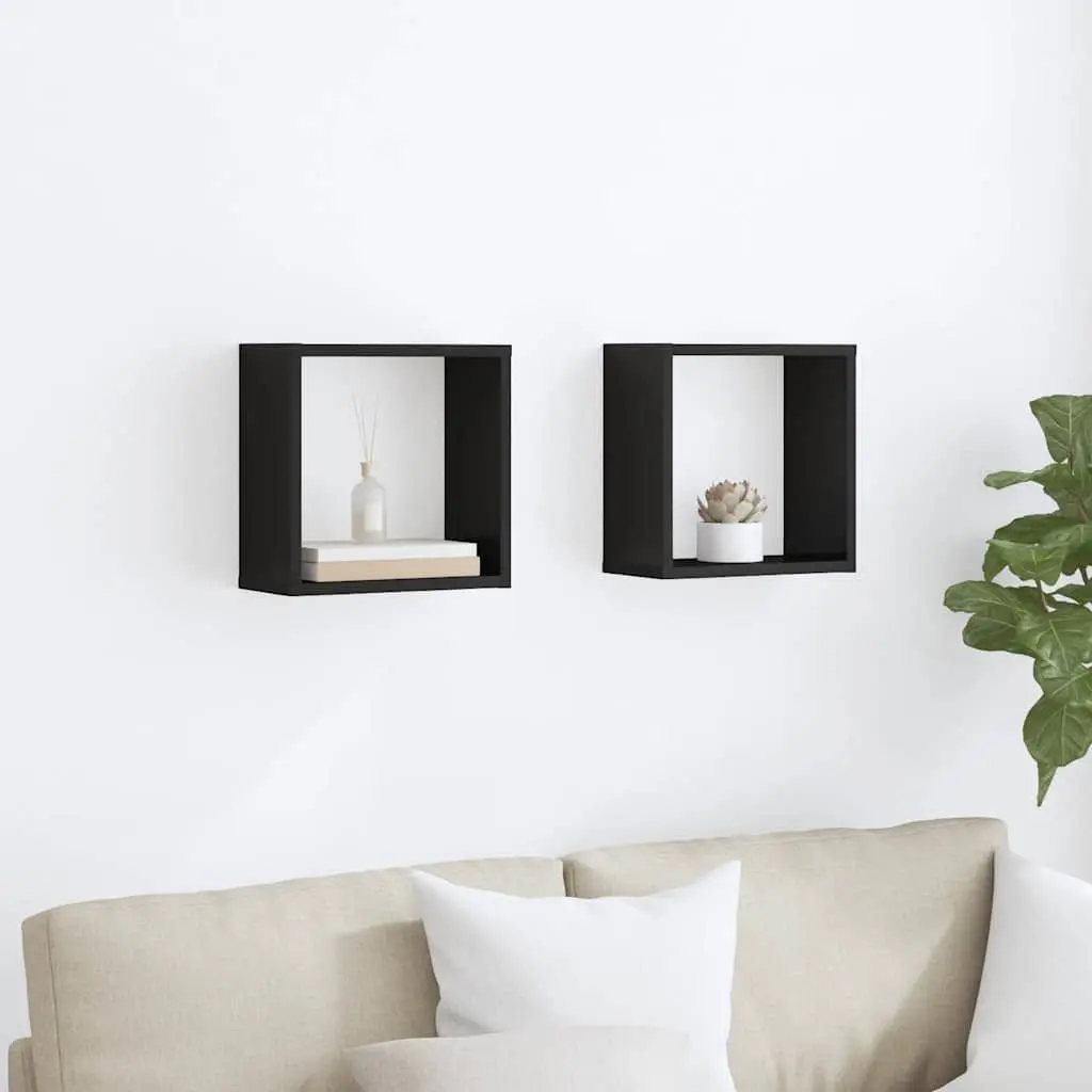 Wall Cube Shelves High Gloss Black Floating 30x15x30 cm