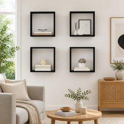 Black Floating Wall Cube Shelves for Stylish Storage