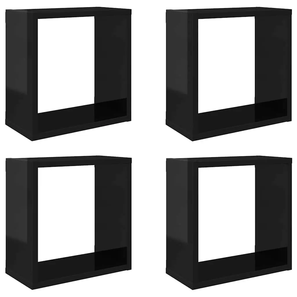 Wall Cube Shelves Floating Storage Display Set Black High Gloss 30 x 15 x 30 cm Wood