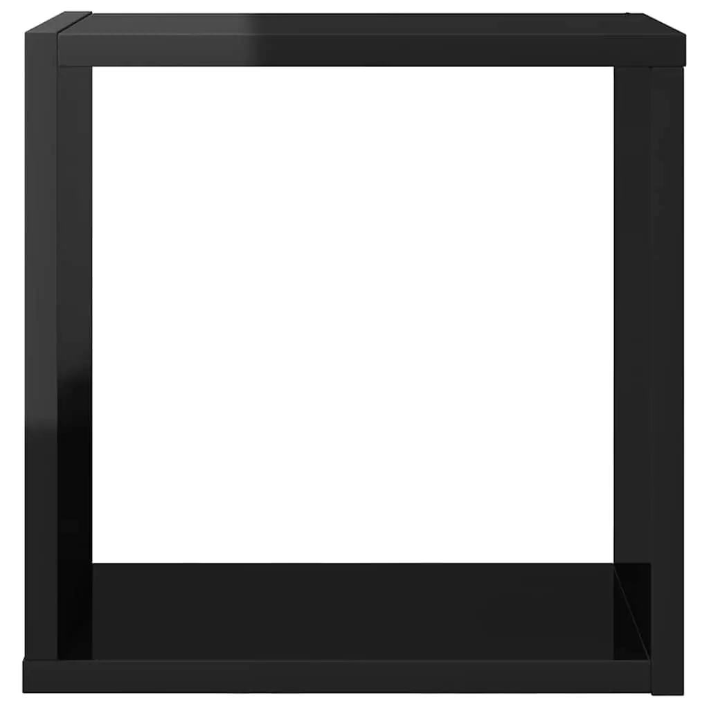 Wall Cube Shelves Floating Storage Display Set Black High Gloss 30 x 15 x 30 cm Wood