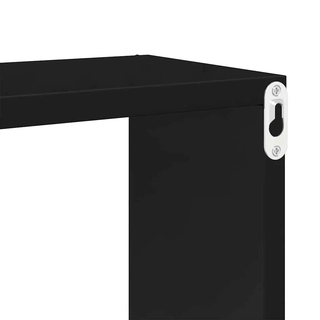 Wall Cube Shelves Floating Storage Display Set Black High Gloss 30 x 15 x 30 cm Wood