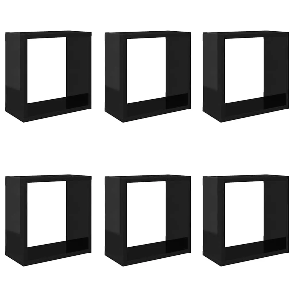 Floating Black Cube Shelves 6 Piece Set Wall Mounted Storage Display Organiser