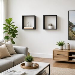 Grey Wall Cube Shelves Set of 2 for Floating Display