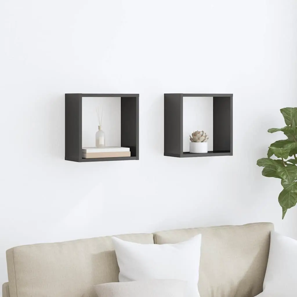 Wall Cube Shelves Grey Floating Storage Display Organizer 30 x 15 x 30 cm 2 Piece