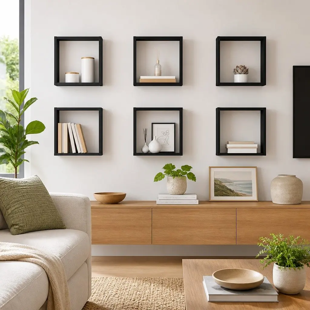 Wall Cube Shelves Grey Floating Storage Display 6 Piece Organizer