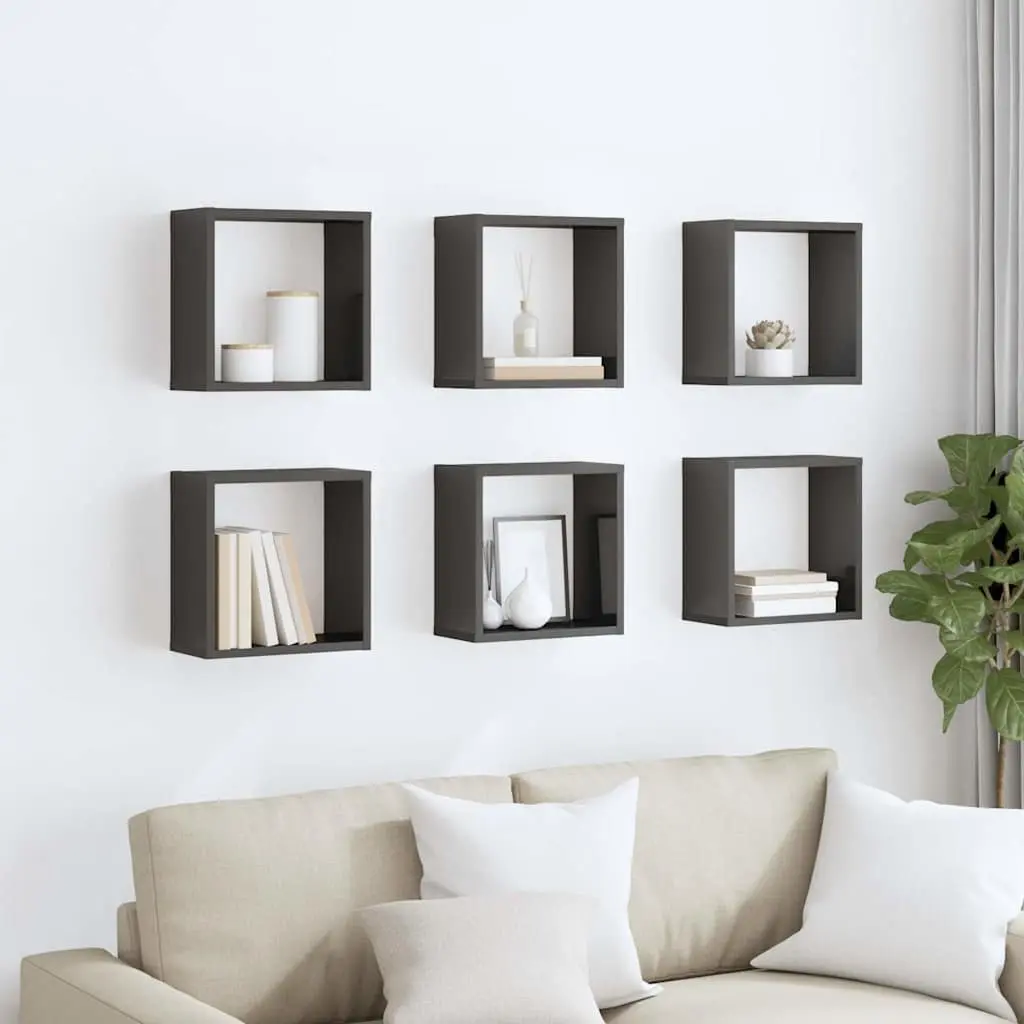 Wall Cube Shelves Grey Floating Storage Display 6 Piece Organizer