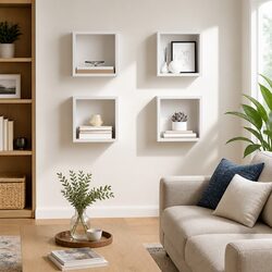 Floating White Wall Cube Shelves Set of 4