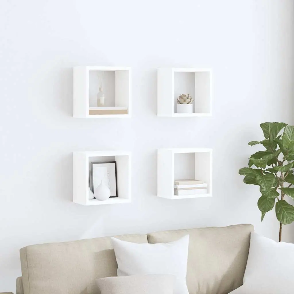 Wall Cube Shelves Floating Storage Display Organiser White 4 Piece