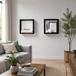 Set of 2 Black Floating Wall Cube Shelves