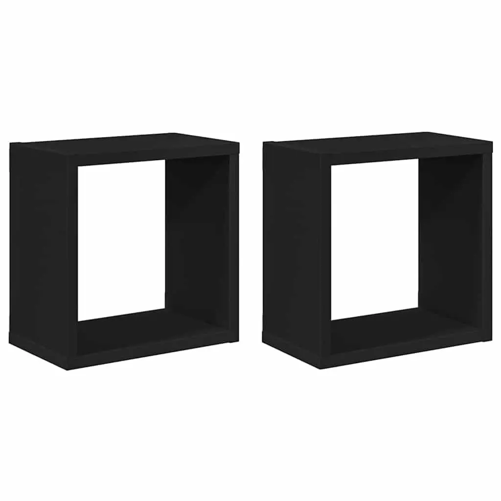 Black Floating Wall Mounted Cube Shelves Set of 2 Storage Display Organizers for Home
