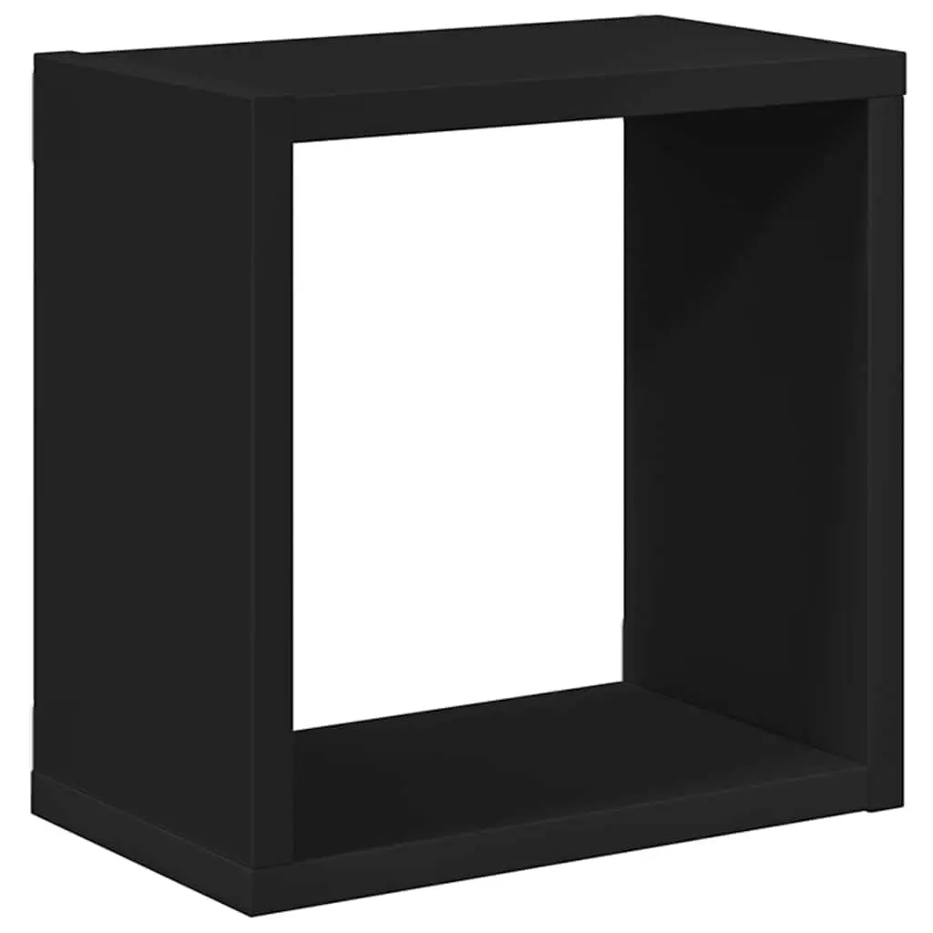 Black Floating Wall Mounted Cube Shelves Set of 2 Storage Display Organizers for Home
