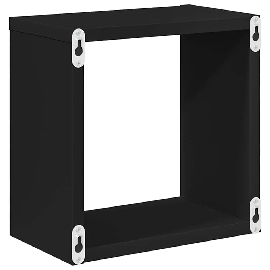 Black Floating Wall Mounted Cube Shelves Set of 2 Storage Display Organizers for Home