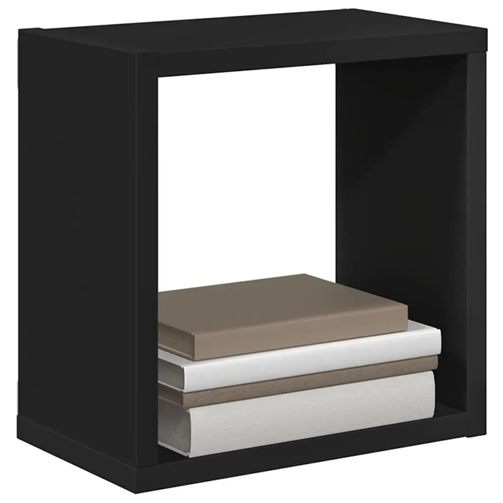 Black Floating Wall Mounted Cube Shelves Set of 2 Storage Display Organizers for Home