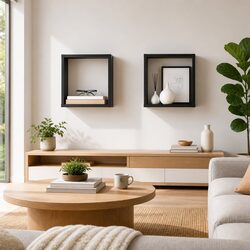 Grey Floating Cube Shelves - 2 Piece Set