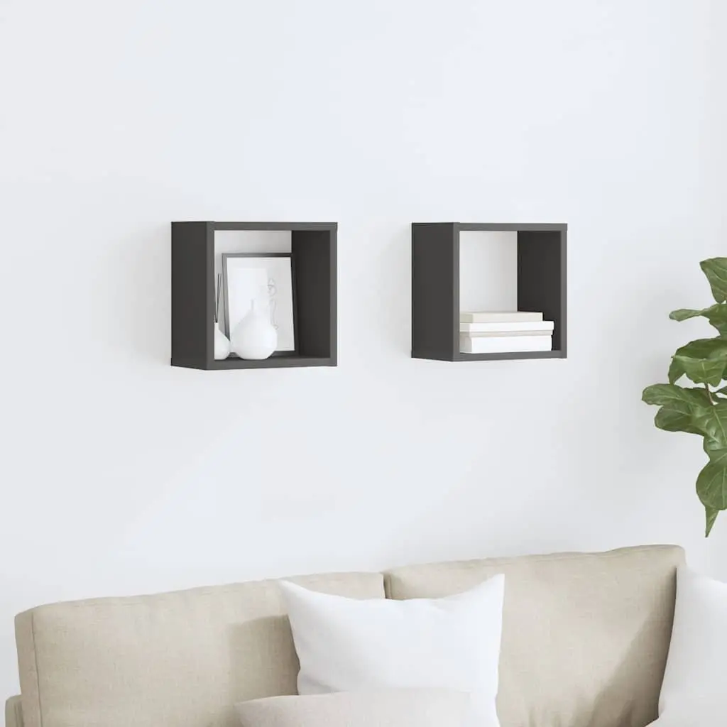 Wall Cube Shelves Grey Floating Storage Display Organizer 2 Piece
