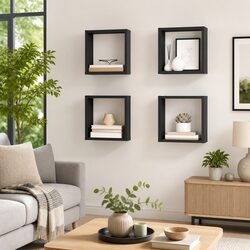 Set of 4 Grey Floating Cube Shelves for Your Home
