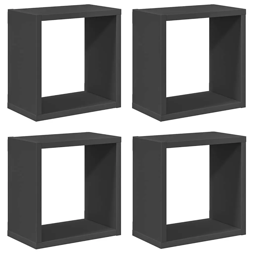 Floating Wall Cube Shelves Set of 4 Grey Storage Display Units for Home Decor and Organization