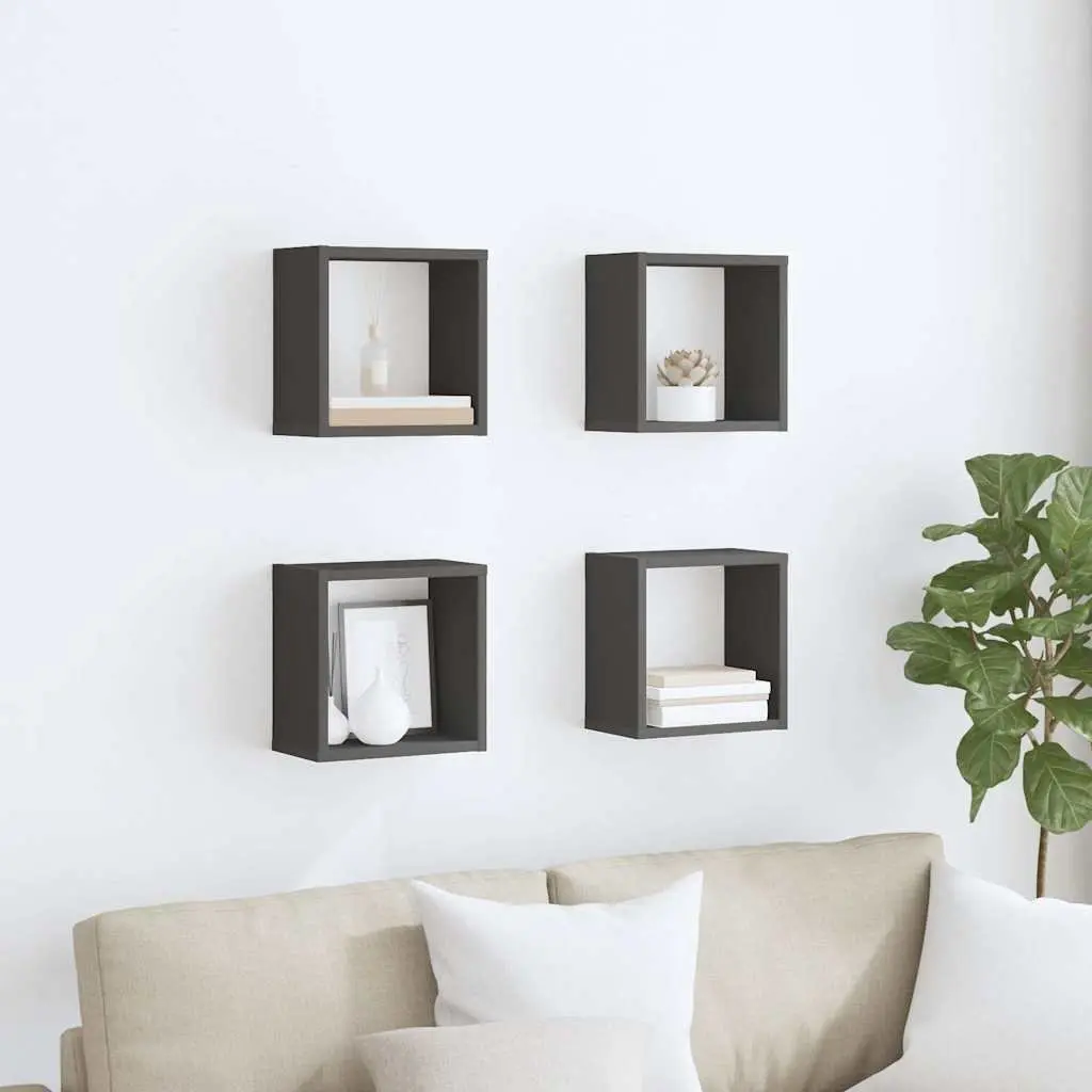 Floating Wall Cube Shelves Set of 4 Grey Storage Display Units for Home Decor and Organization
