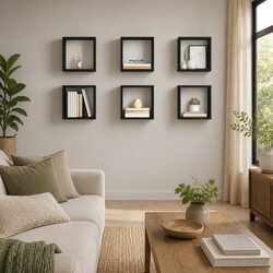 Grey Floating Cube Shelves Set of 6 for Home Display