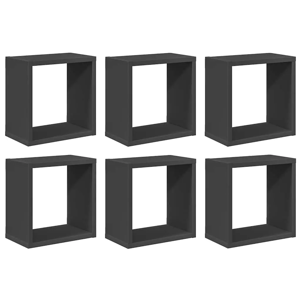 Wall Cube Shelves Set Grey Floating Storage Display Shelving Units 6 Piece