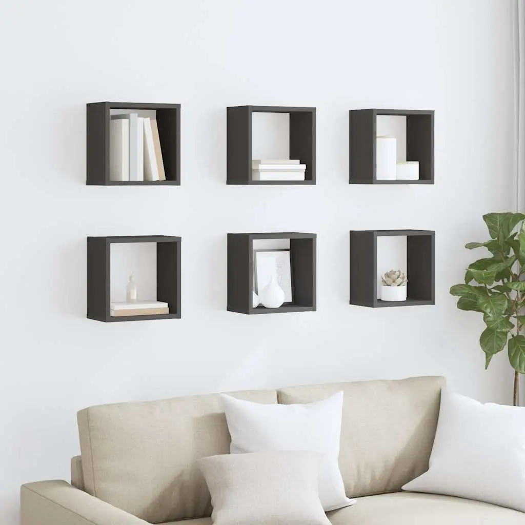 Wall Cube Shelves Set Grey Floating Storage Display Shelving Units 6 Piece