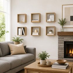 Brown Floating Wall Cube Shelves - 6 Piece Set