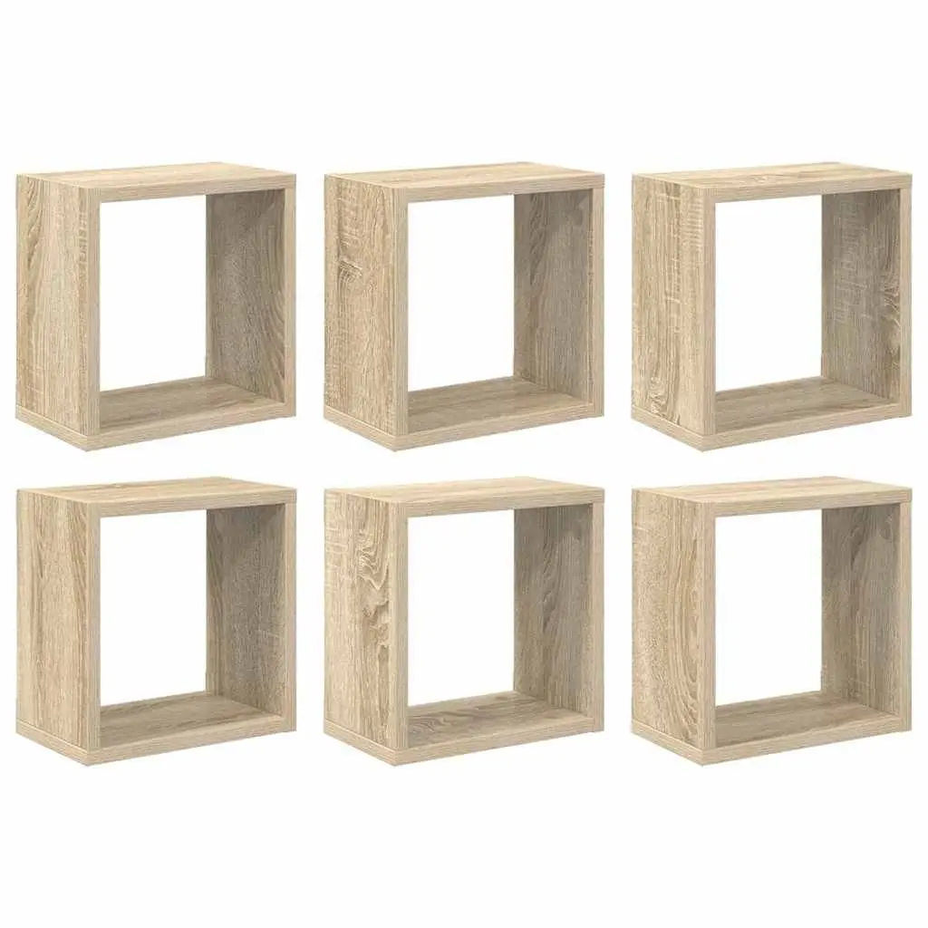 Wall Cube Shelves Brown Floating Storage Display Organiser 6 Pieces