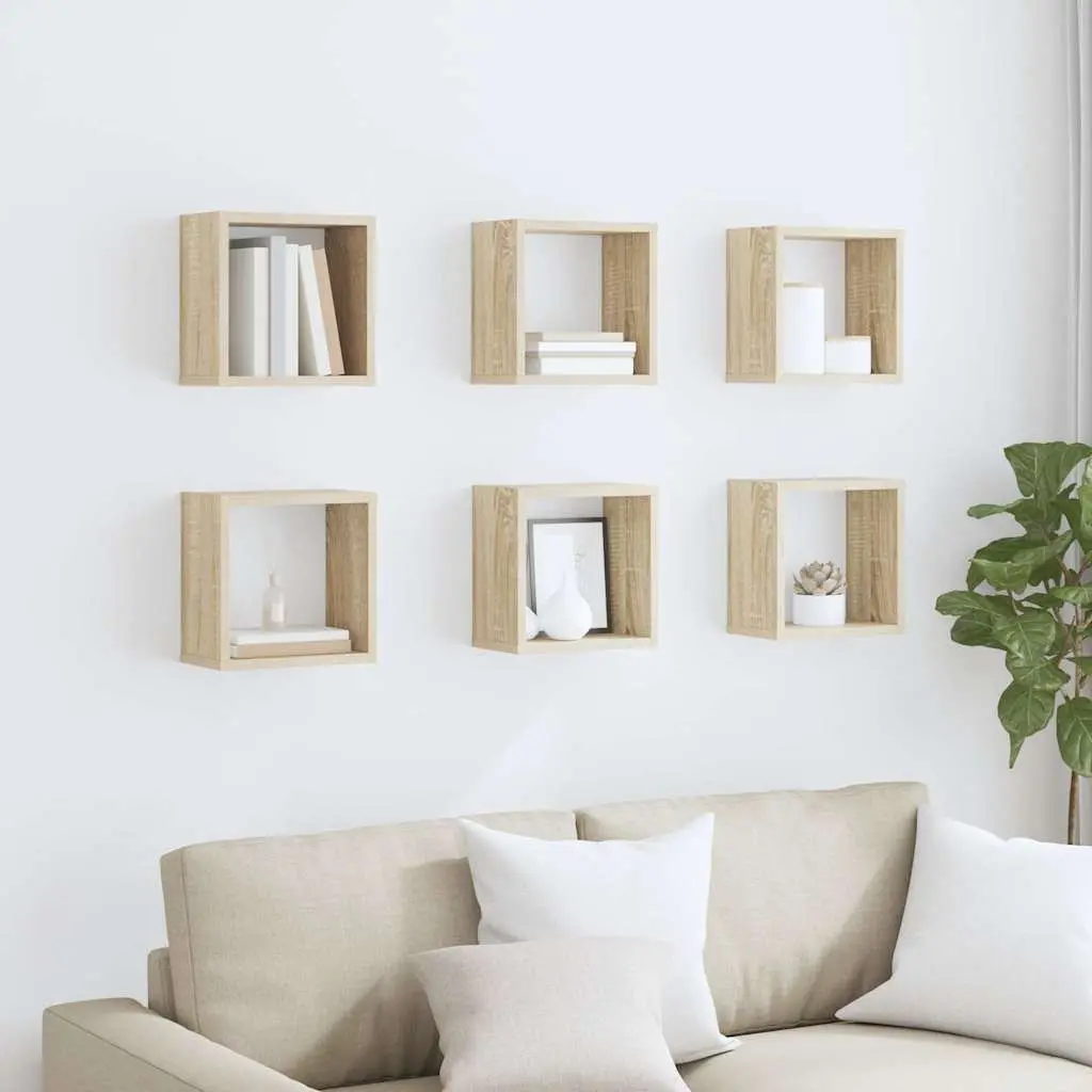 Wall Cube Shelves Brown Floating Storage Display Organiser 6 Pieces