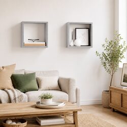 Set of 2 Grey Wall Cube Shelves for Elegant Storage