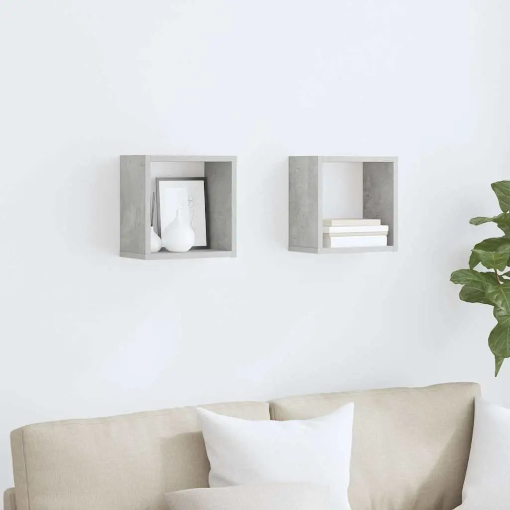 Wall Cube Shelves Grey Floating Storage Display 2 Piece