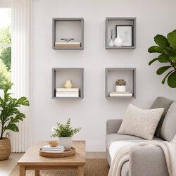 Grey Floating Wall Cube Shelves Set of 4