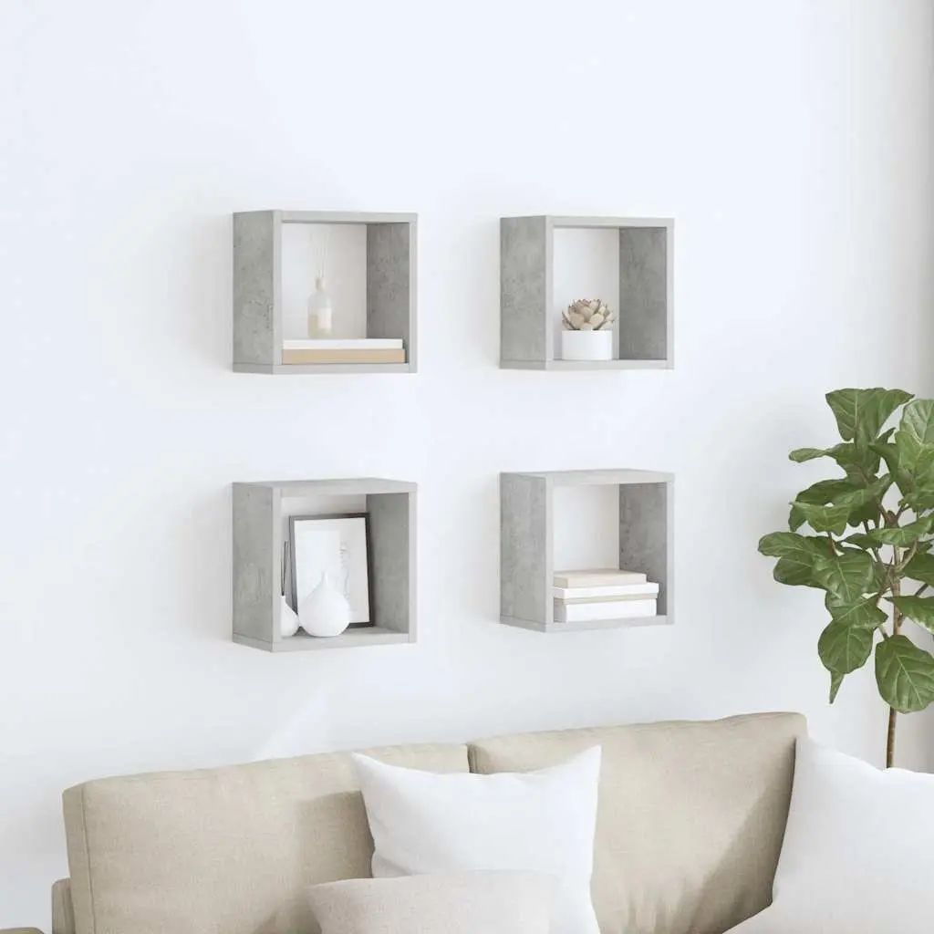 Wall Cube Shelves Grey Floating Storage Display Organiser 26 x 15 x 26 cm